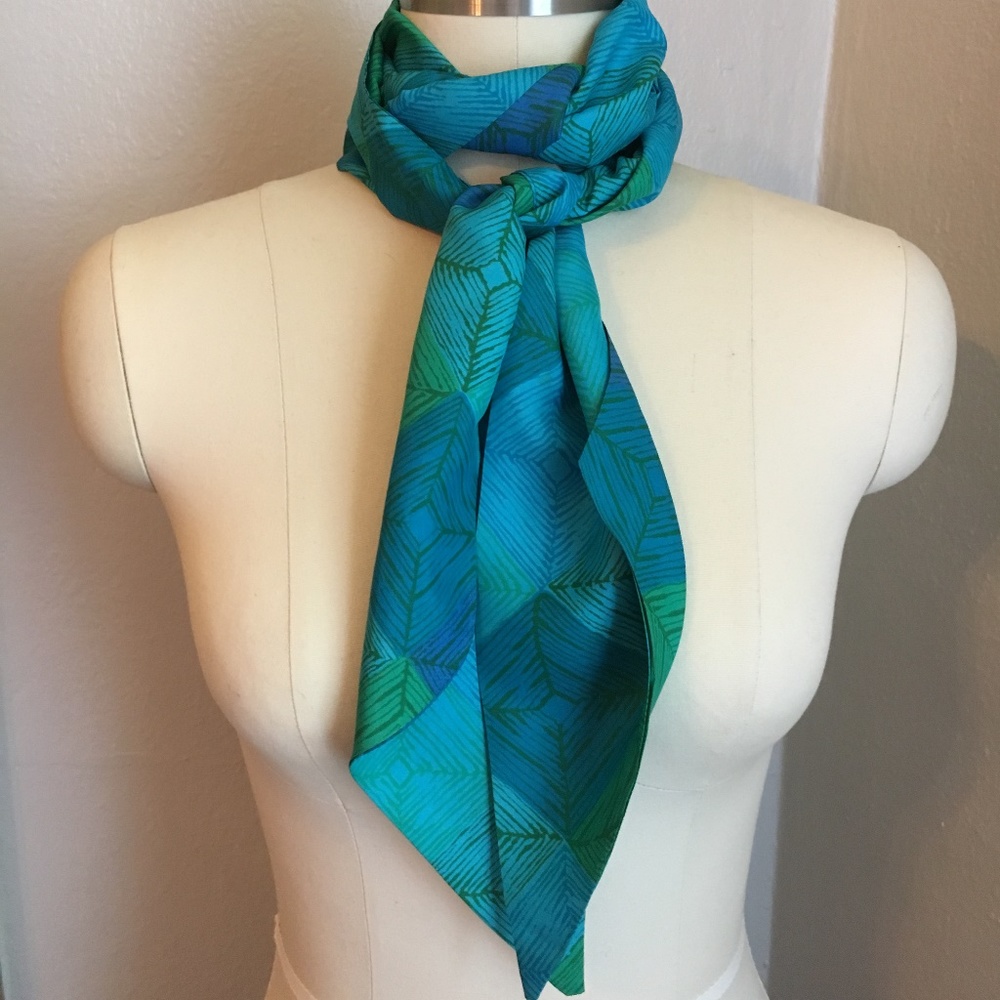 Vintage Turquoise Scarf/Sash Woven Tikki Print